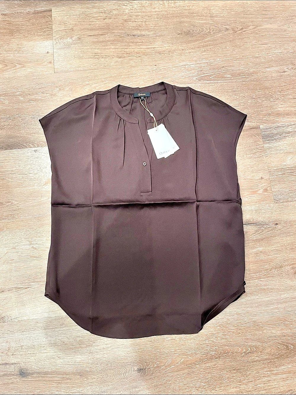 Quince Washable Stretch Silk Short Sleeve Notch Collar Blouse Silk Blouse in